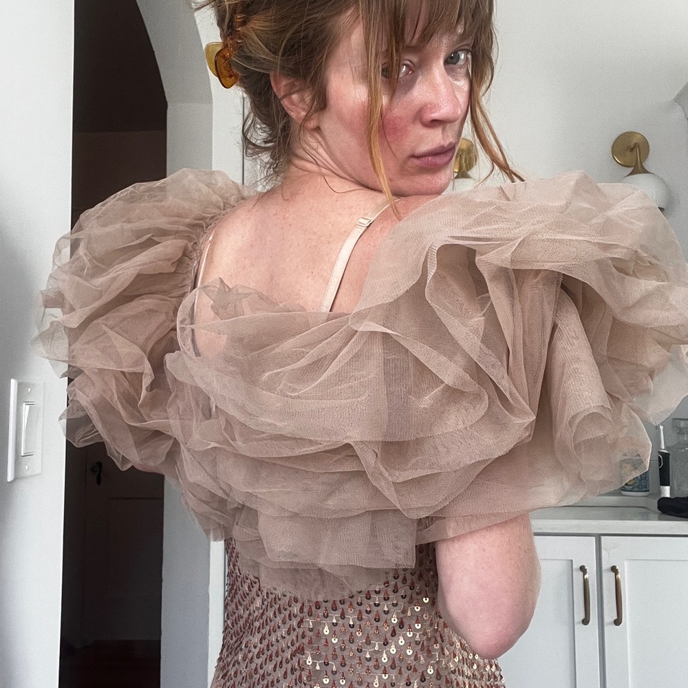 Formal Nude Dramatic Ruffled Sequence Blouse - image 5